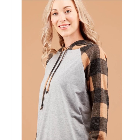 Taupe Plaid Hoodie - Picture 4 of 5